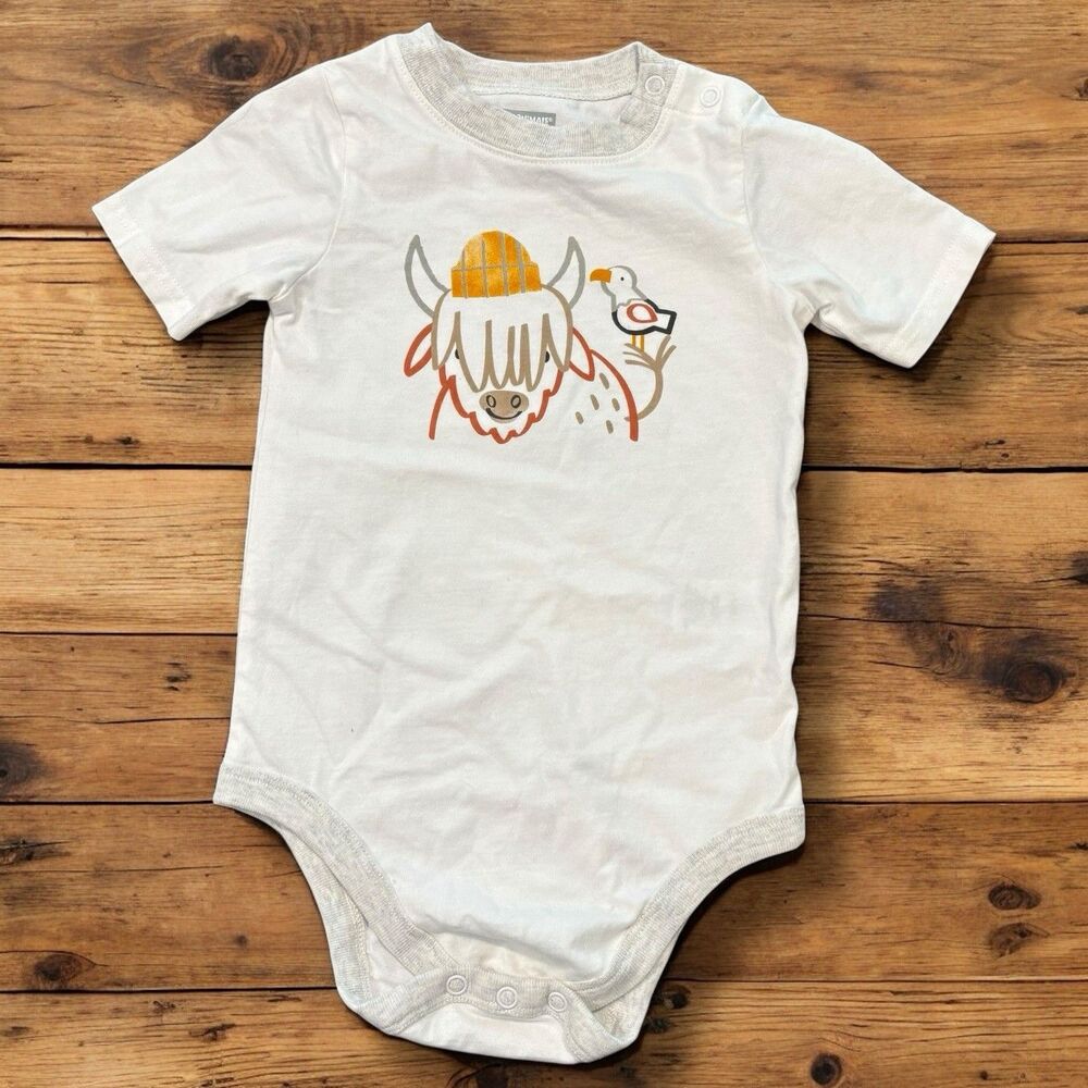 Highland Cow Baby Bodysuit 24M White Short Sleeve One Piece Farm Animal Graphic